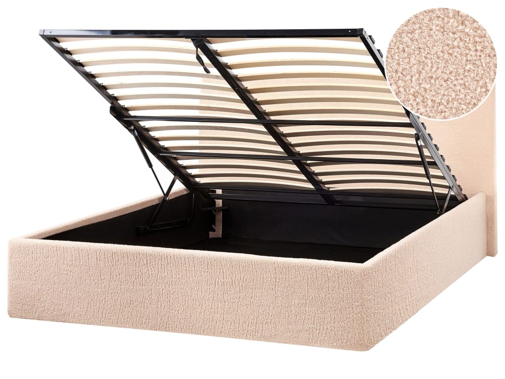 Lit double en tissu beige 120x200