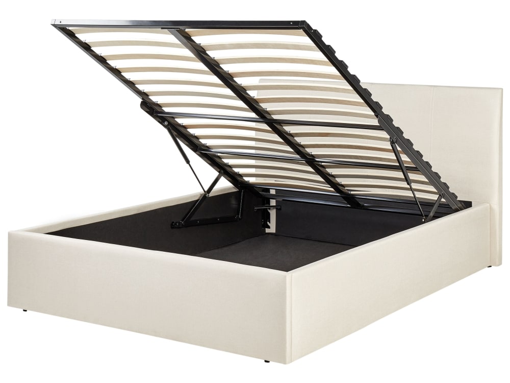 Lit double en tissu beige 120x200