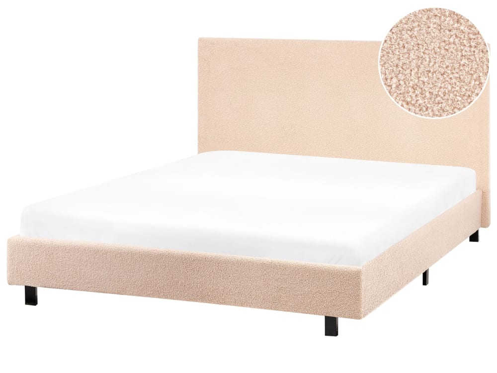 Lit double en tissu beige 120x200