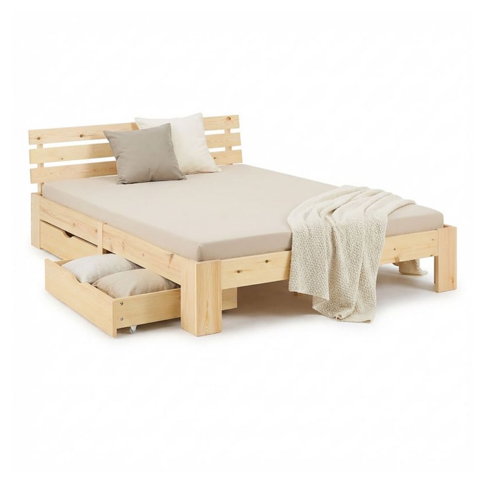 Lit en Bois 120x200 cm Naturel avec matelas