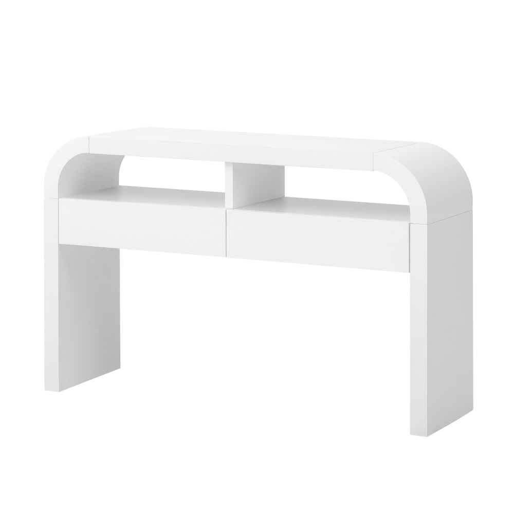 Console d'entrée blanc avec 2 tiroirs design courbé 120x35,5cm