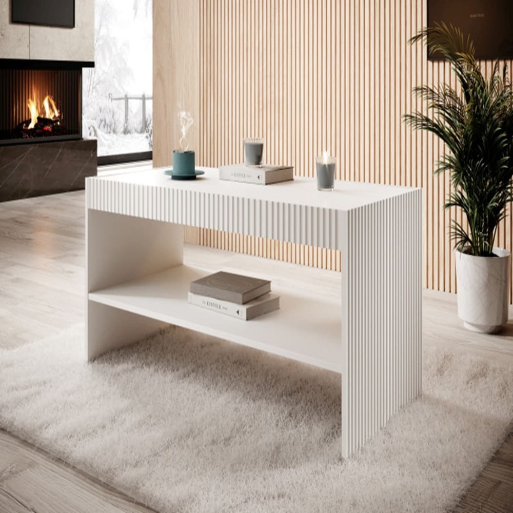 Table basse design blanc mat 120cm