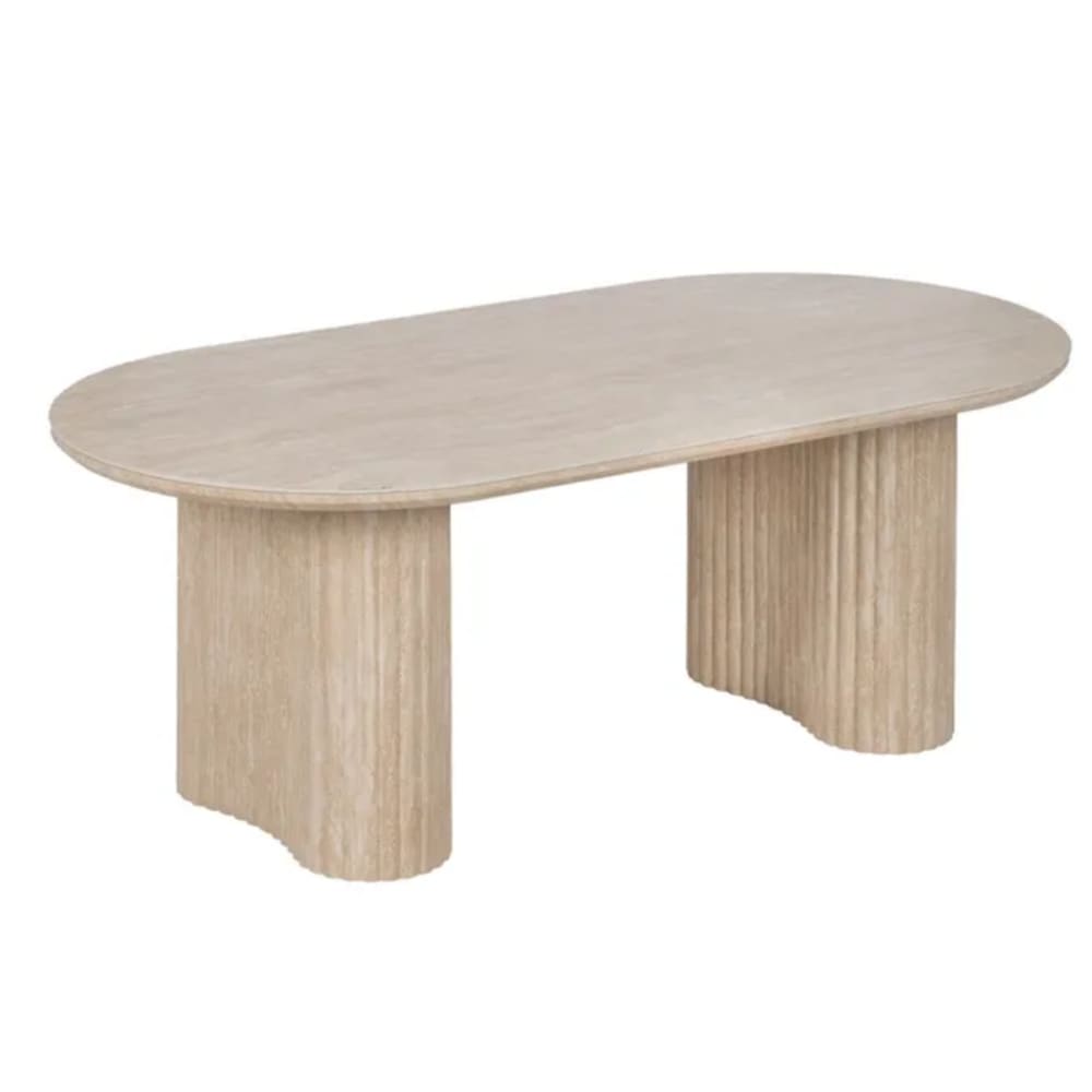 Table basse ovale pierre beige  double piètement 120cm