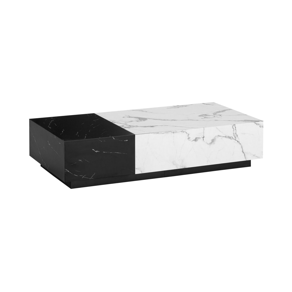 Table basse 120x60x28 cm effet marbre noir et blanc