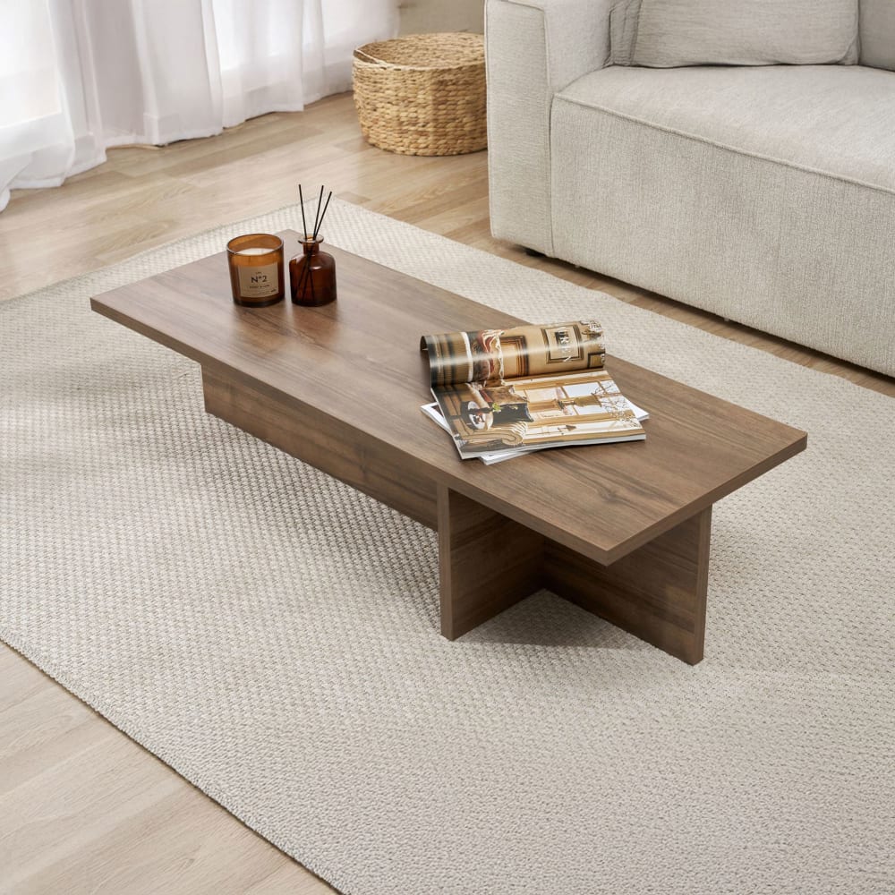 Table basse rectangulaire 120x45x30 cm couleur noyer - teona Table basse rectangulaire 120x45x30 cm couleur noyer - teona