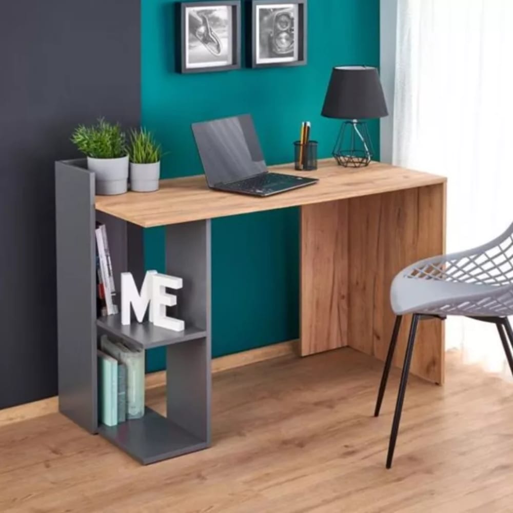 Bureau  chêne wotan et gris anthracite 120cm