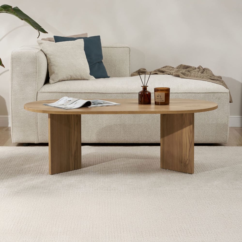Table basse ovale 120x60x40 cm couleur chêne - teona Table basse ovale 120x60x40 cm couleur chêne - teona
