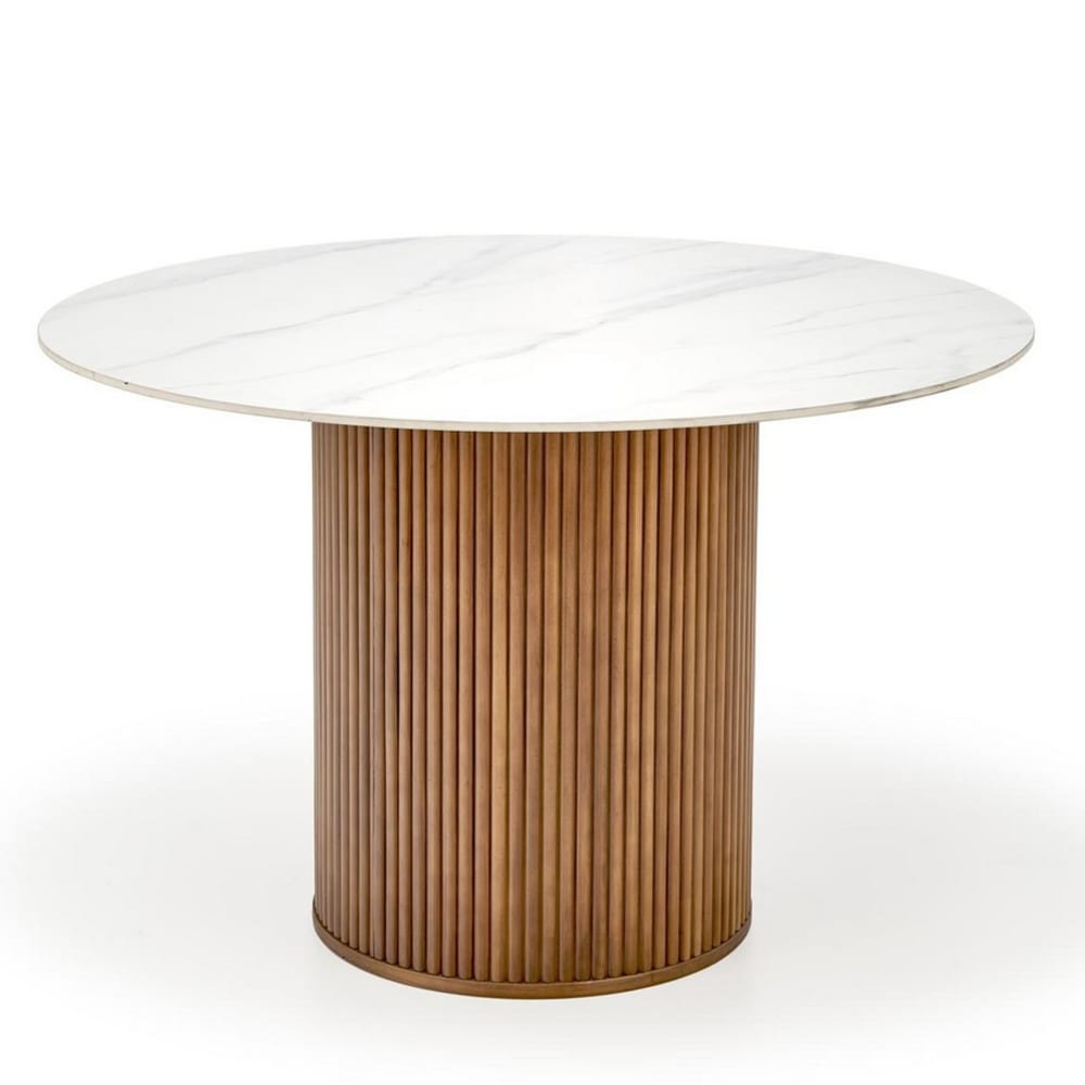 Table à manger design ronde bois & marbre 120cm