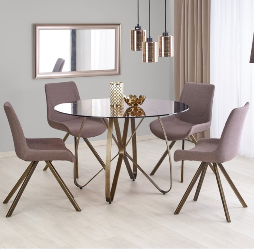 Runder Designtisch aus Bronze und getöntem Glas, 120 cm - Maisons