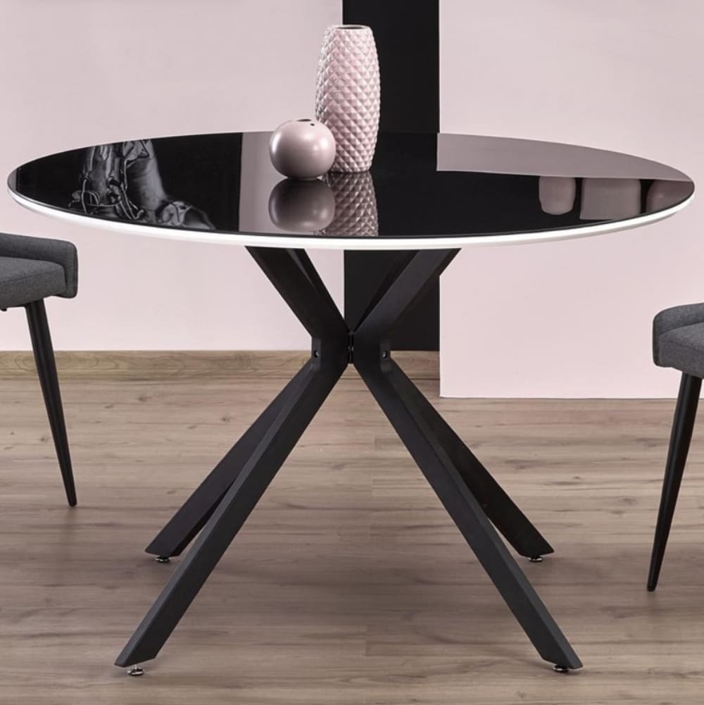 Runder schwarz lackierter Tisch mit weißer Kante, 120 cm -