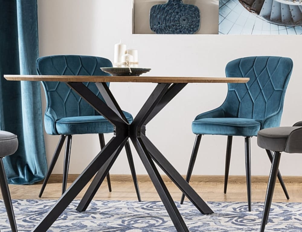 Table ronde acier noir couleur chêne 120cm