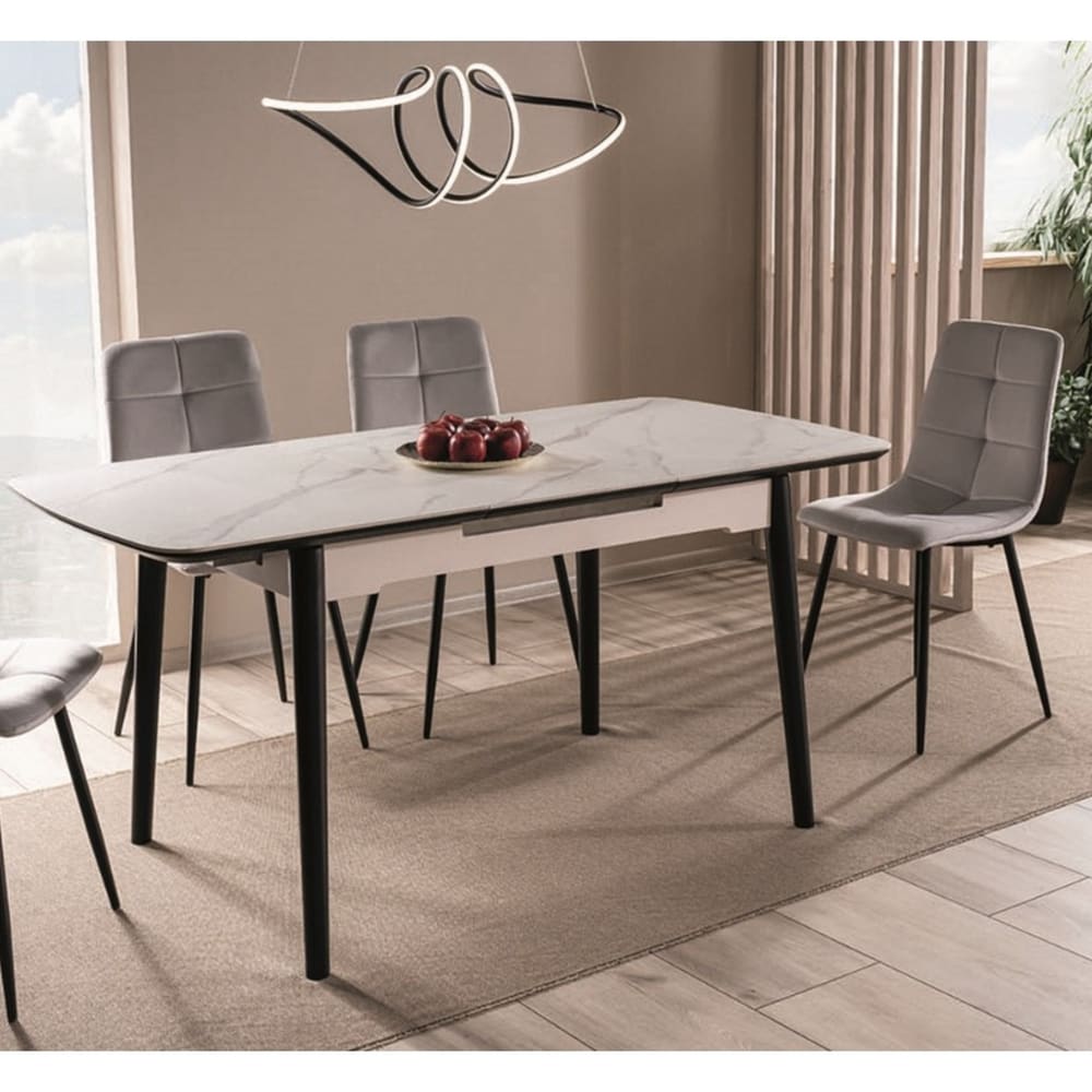 Ausziehbarer Designertisch in weißer Marmoroptik, 120–160 cm -