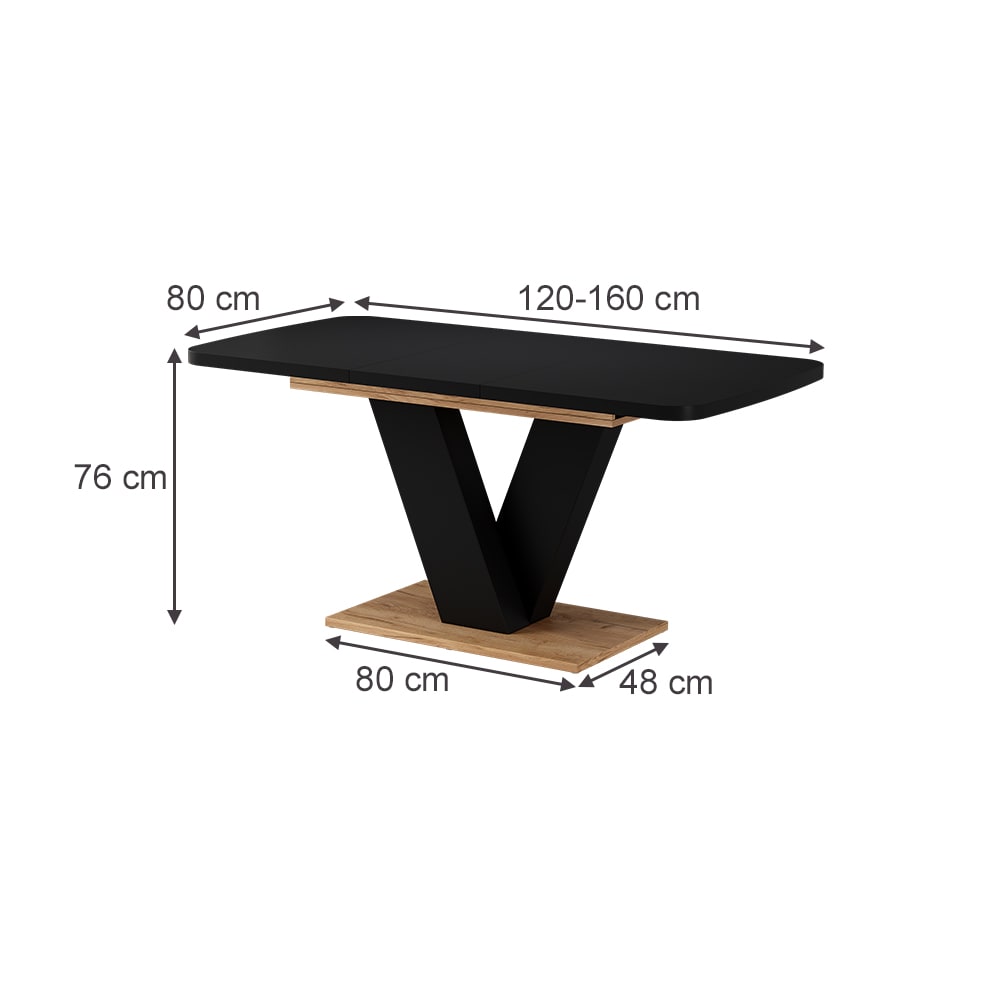 Table de salle à manger extensible noir/chêne de force doré 120x77.4cm