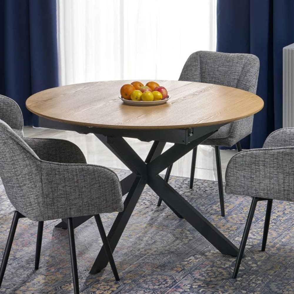 Ausziehbarer runder Tisch mit Holzoptikplatte 120 - 200 cm -