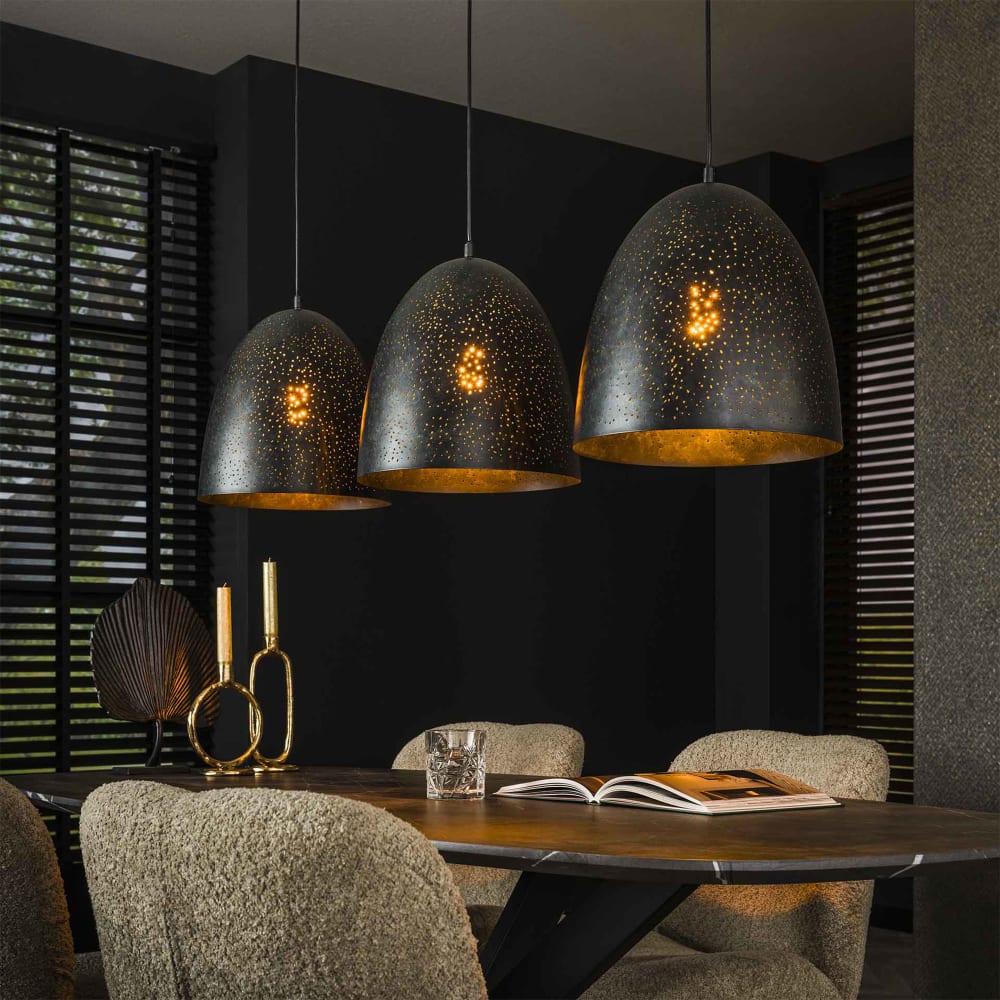 Suspension 3 lampes 125x30x150 cm en métal gris foncé - KOSMY
