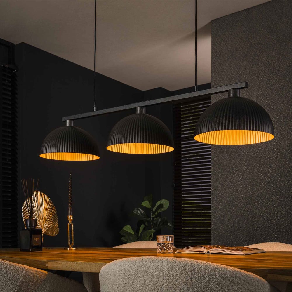Suspension 3 lampes 120x30x150 cm en métal noir et doré - amp — vue 3