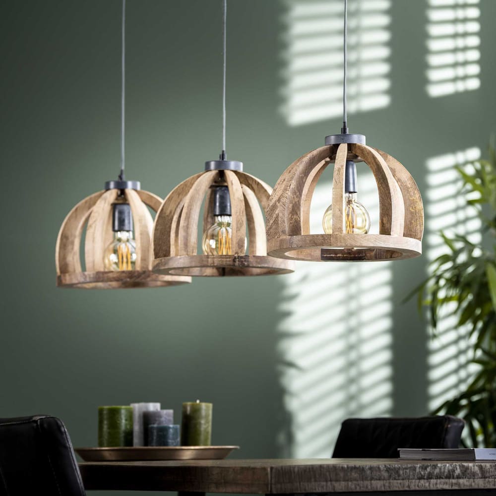 Suspension 3 lampes 120x30x150 cm en manguier naturel