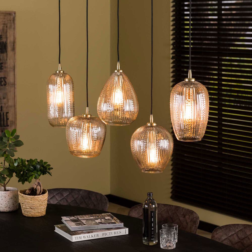 Suspension 5 lampes 120x20x150 cm en verre et métal — vue 3