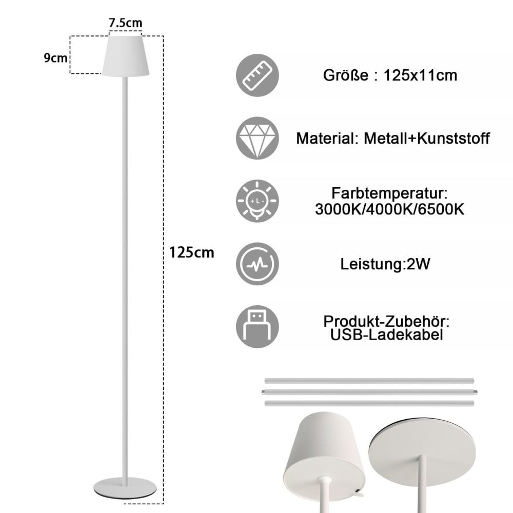 Adams - lampadaire led en métal, coloris blanc, l 125 cm, max. 2 w — vue 4