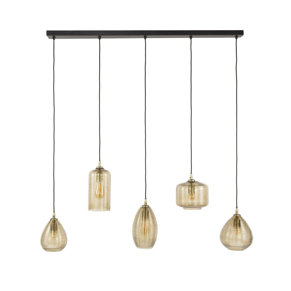 Suspension 5 lampes 126x20x150 cm en verre ambré et métal — vue 4