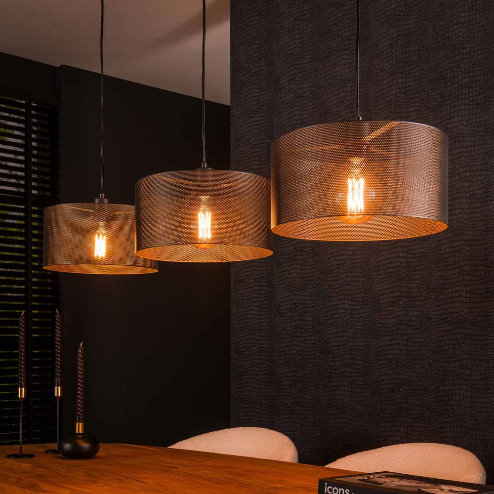 Suspension 3 lampes 120x30x150 cm en métal noir — vue 3