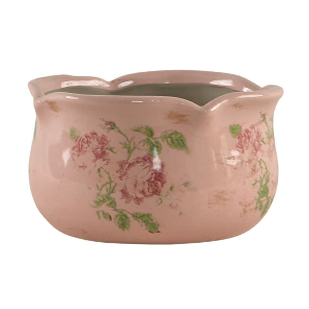 ° coupe ronde bord dentelé rose ancienne ø21 x ht.12
