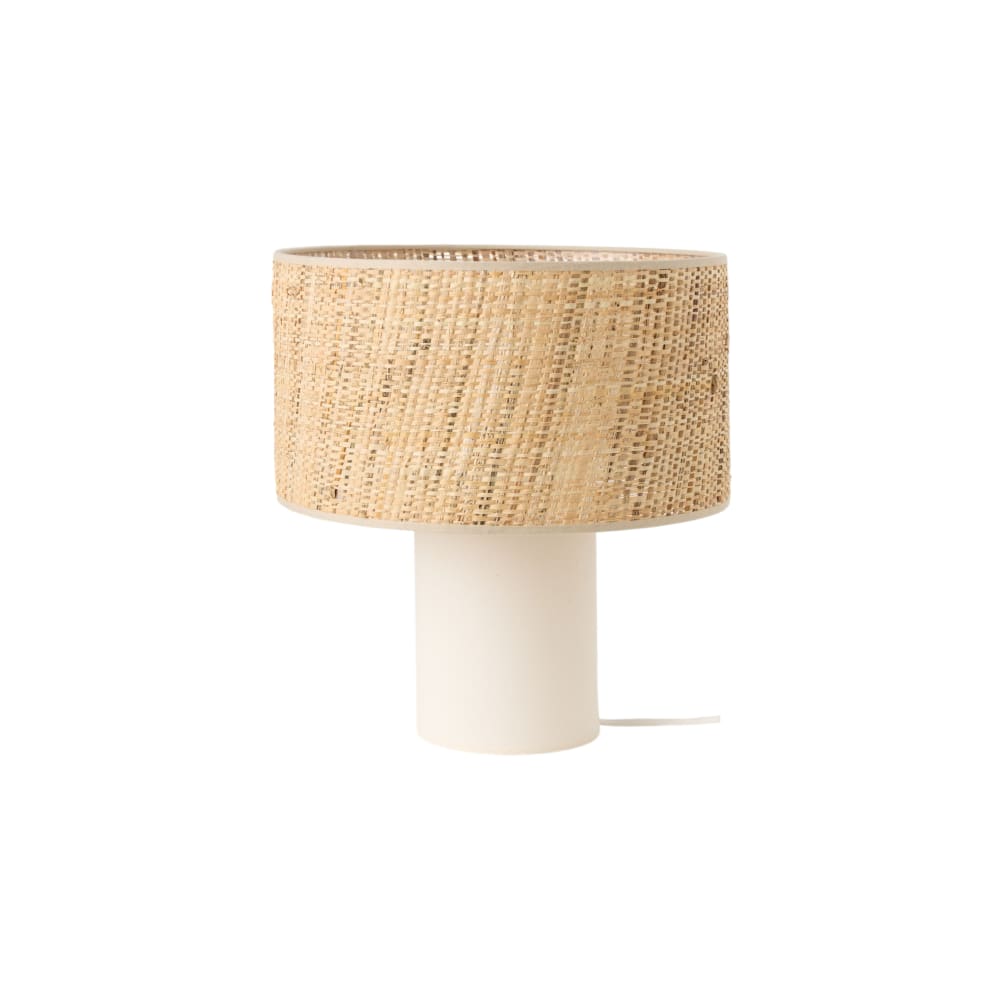 Lampe à poser pied en lin blanc et abat jour rabane H35