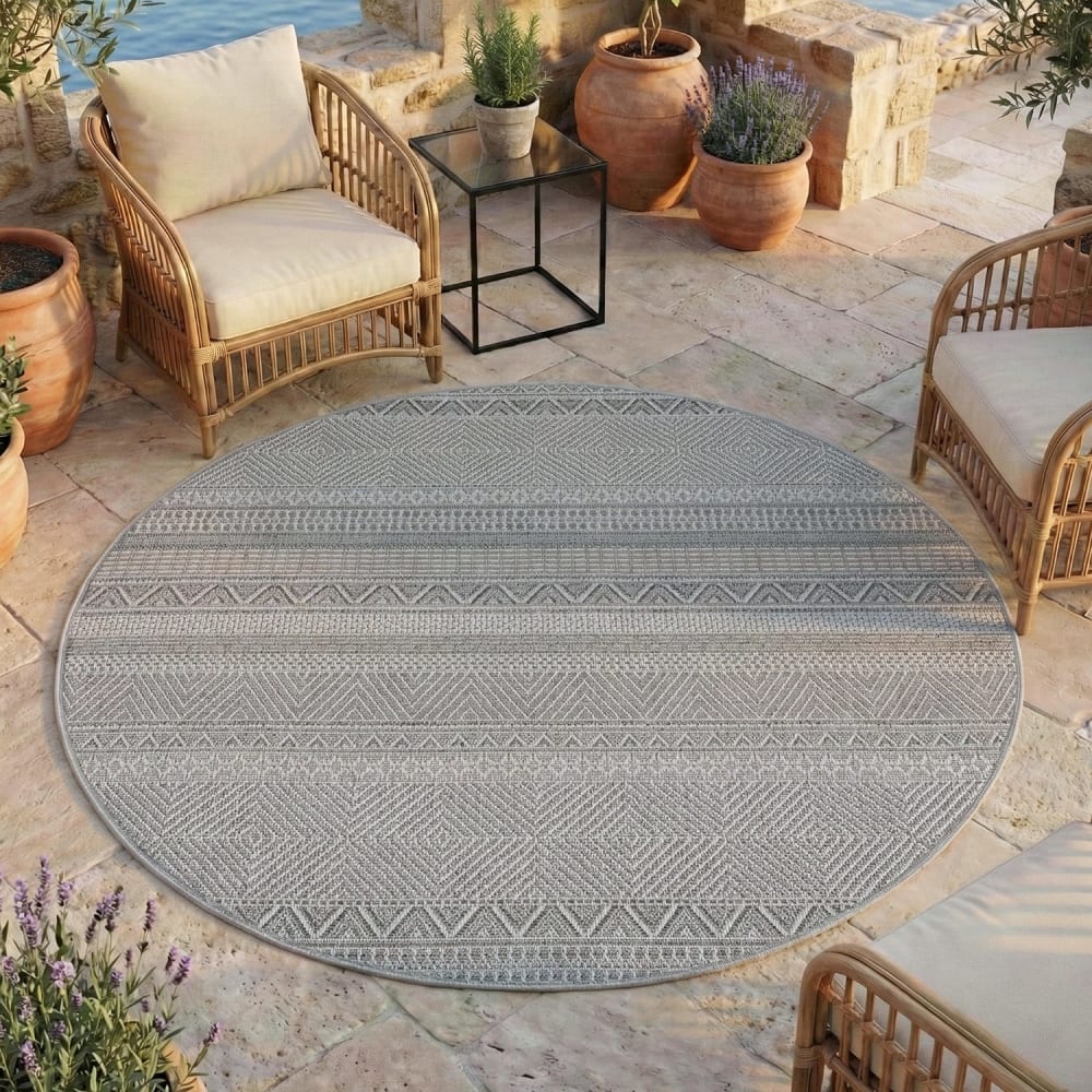 Tapis extérieur rond à motifs seams gris 120cm — vue 3
