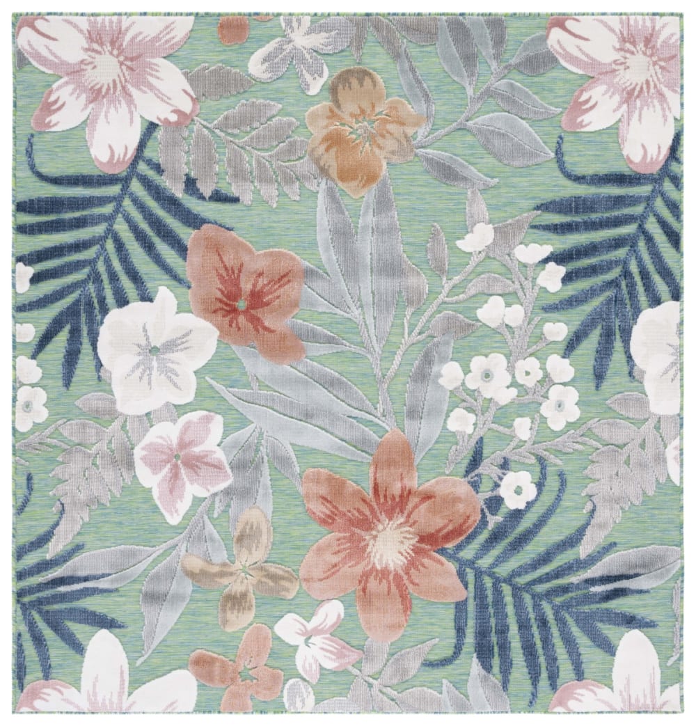 Tapis moderne en polypropylène vert/orange, 122 x 122 cm