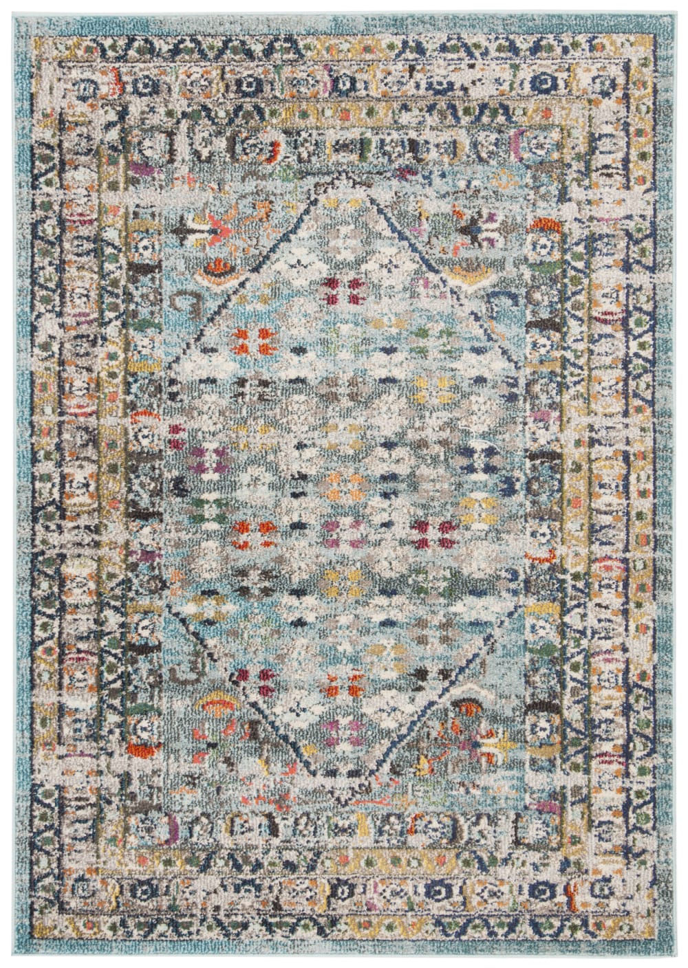 Tapis bohème chic en polypropylène bleu/gris, 122 x 170 cm