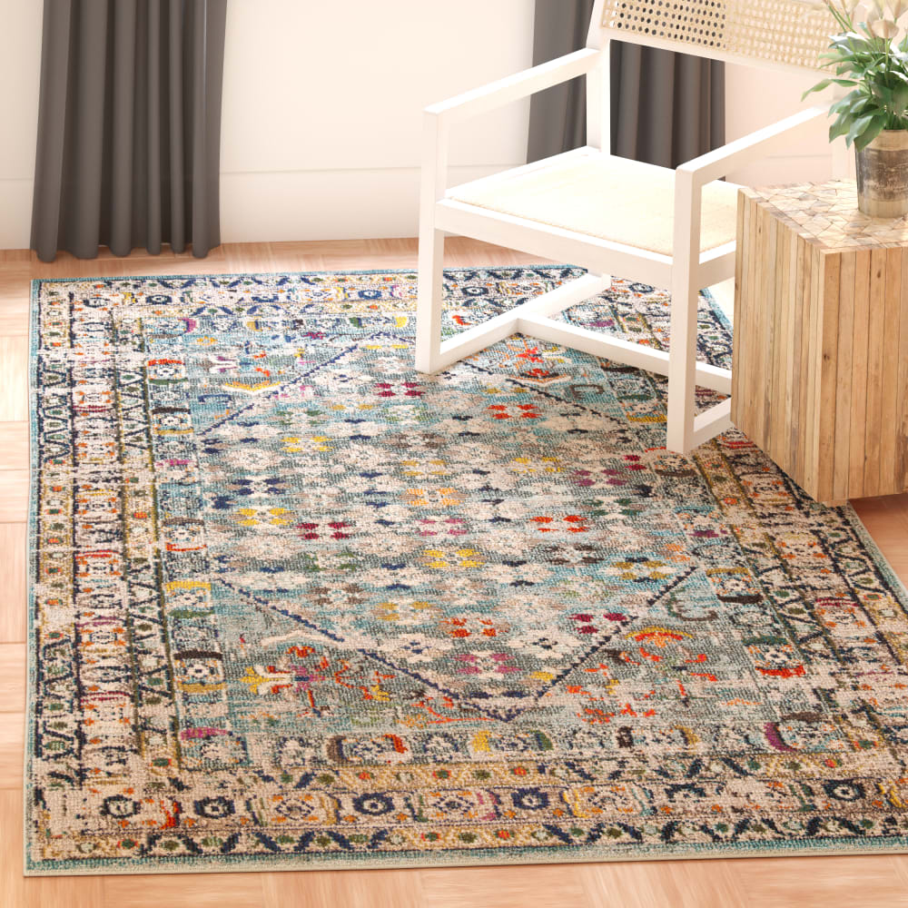Tapis bohème chic en polypropylène bleu/gris, 122 x 170 cm — vue 3