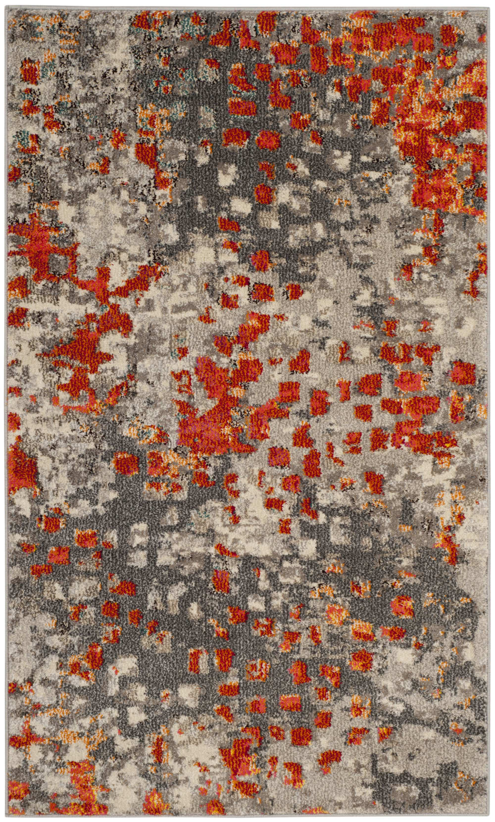 Tapis bohème chic en polypropylène gris/orange, 122 x 170 cm