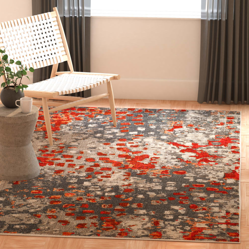 Tapis bohème chic en polypropylène gris/orange, 122 x 170 cm — vue 3