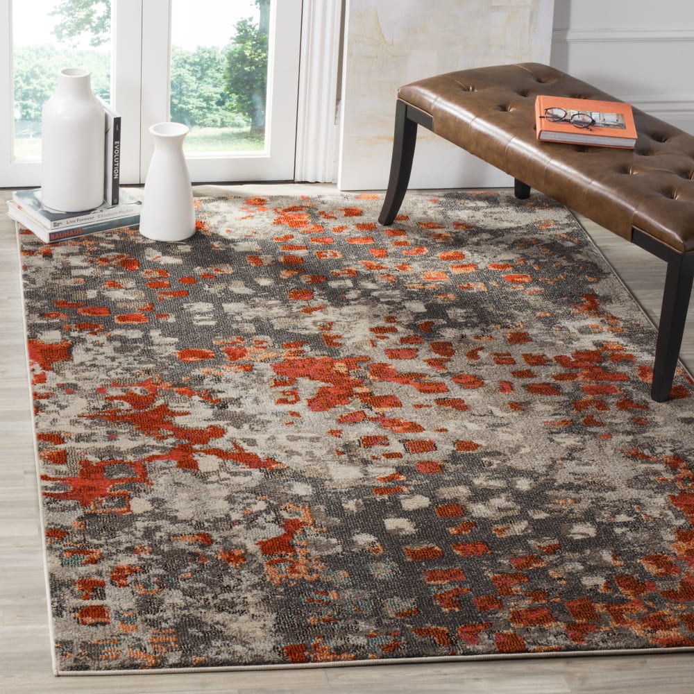 Tapis bohème chic en polypropylène gris/orange, 122 x 170 cm — vue 4