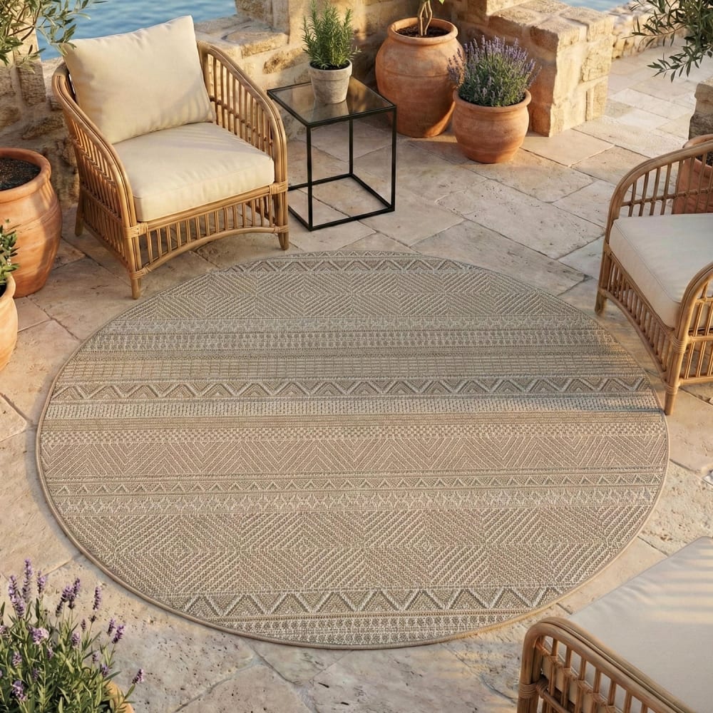 Tapis extérieur rond à motifs seams beige 120cm — vue 3
