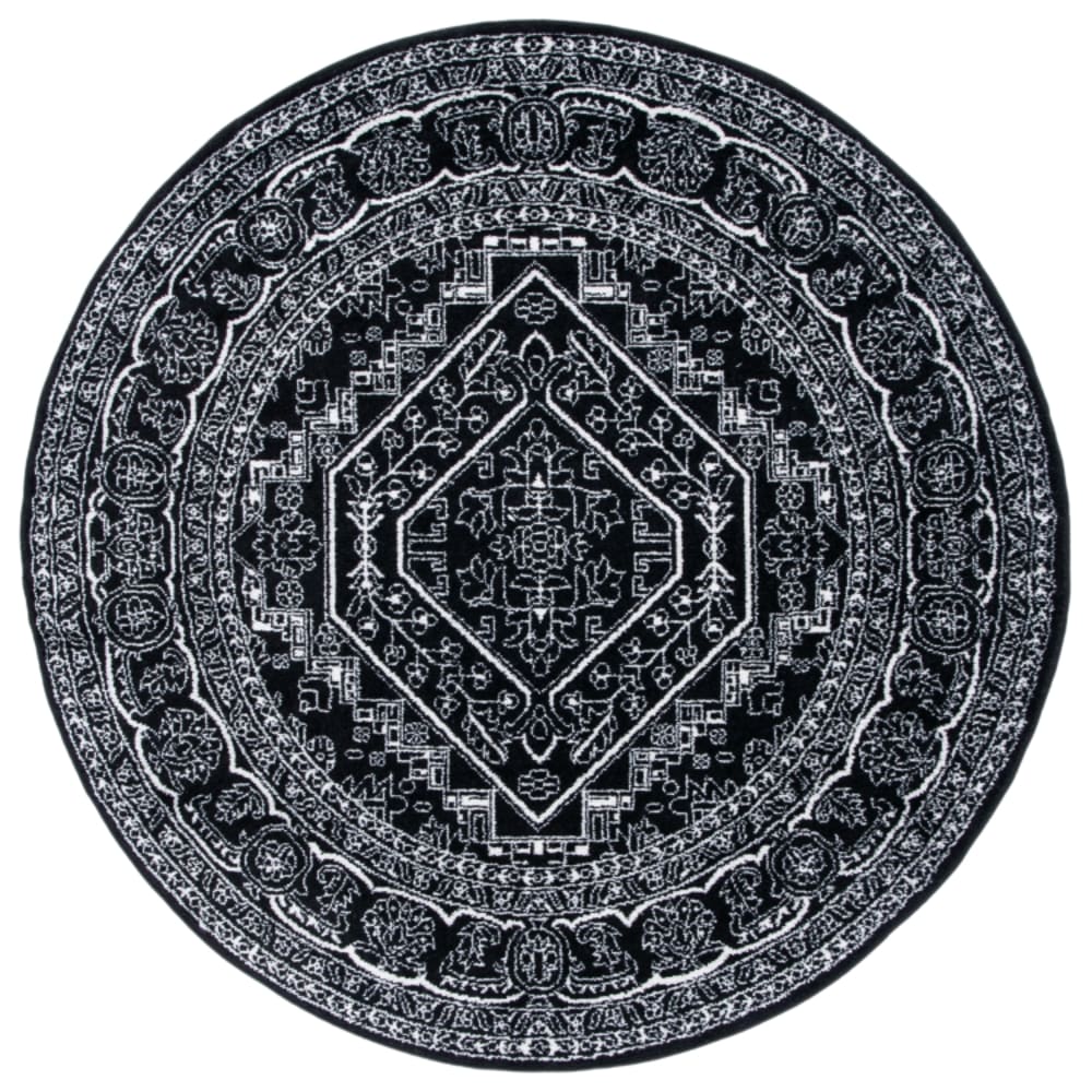 Tapis médaillon en polypropylène noir/blanc, 122 cm