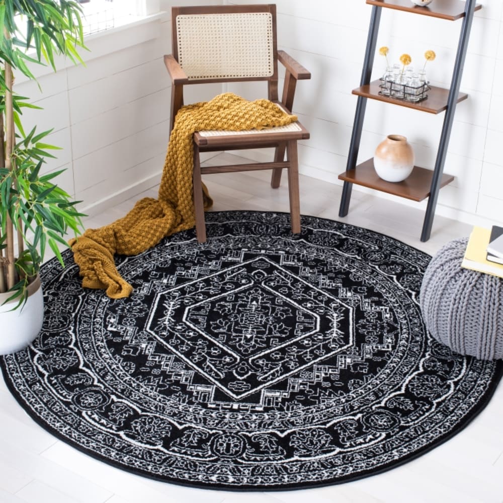 Tapis médaillon en polypropylène noir/blanc, 122 cm — vue 3