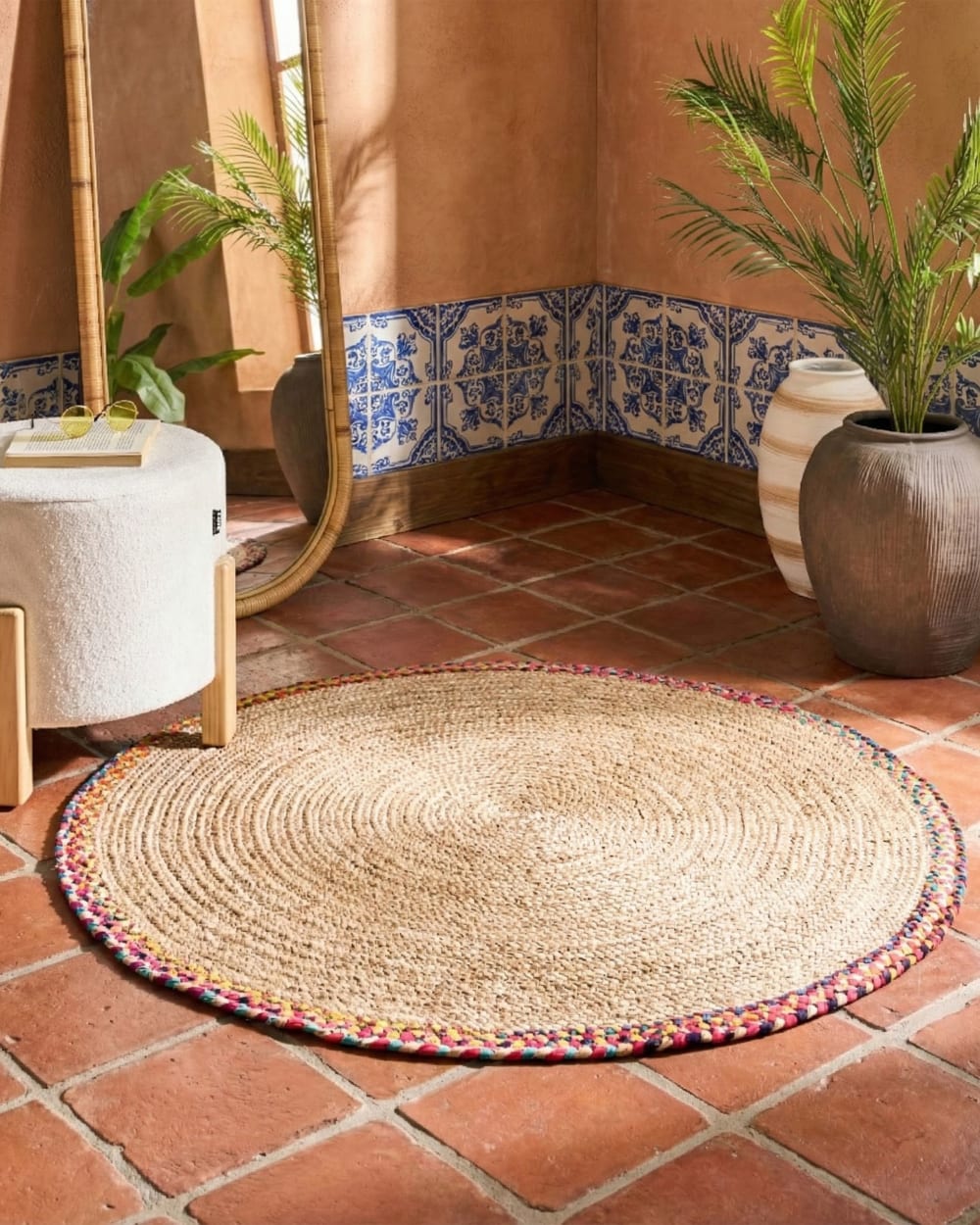 Tapis en tissu beige 120x120cm — vue 3