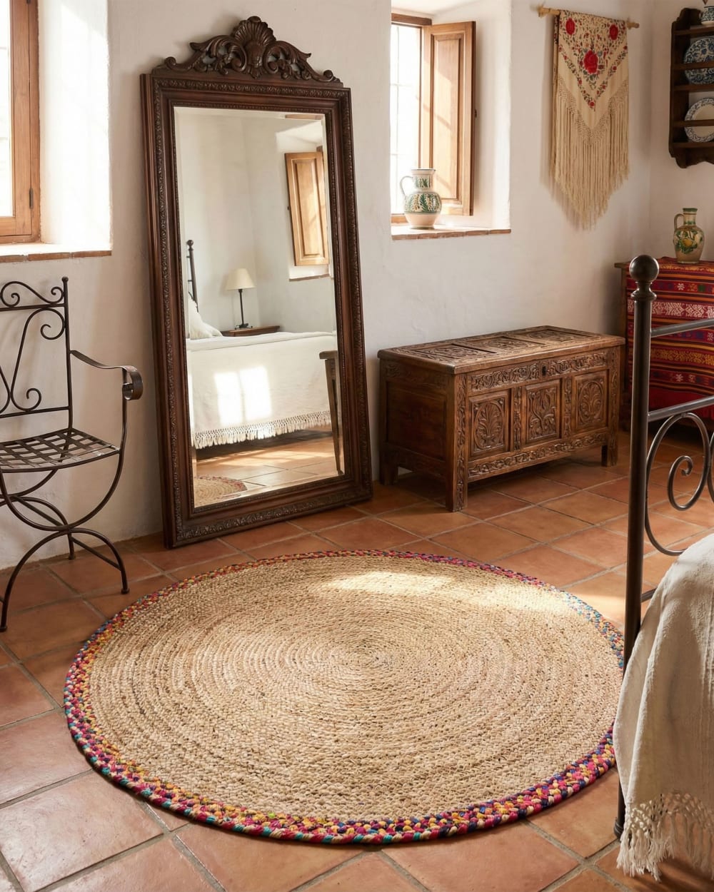 Tapis en tissu beige 120x120cm — vue 4