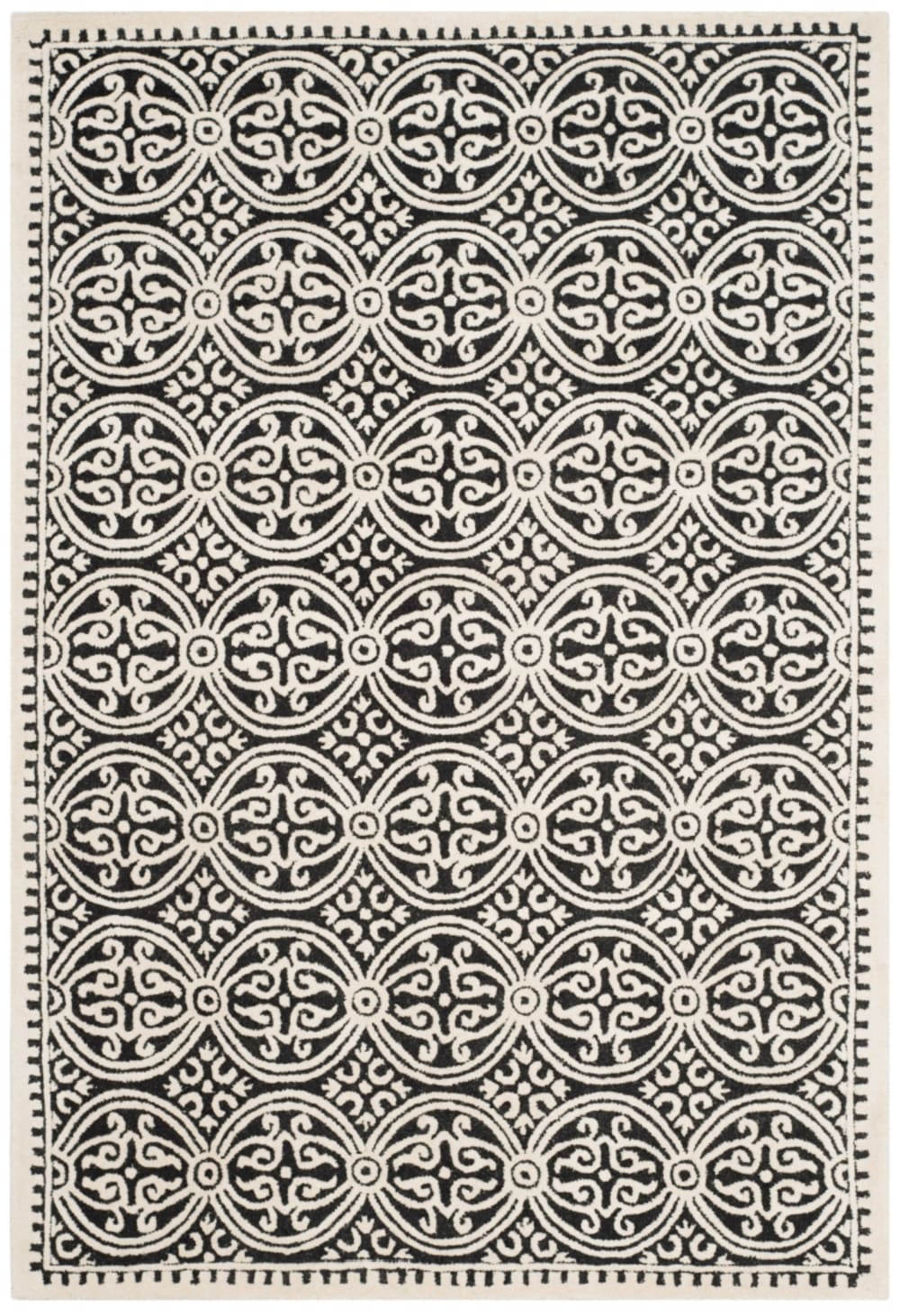Tapis médaillon en laine noir/blanc, 76 x 122 cm