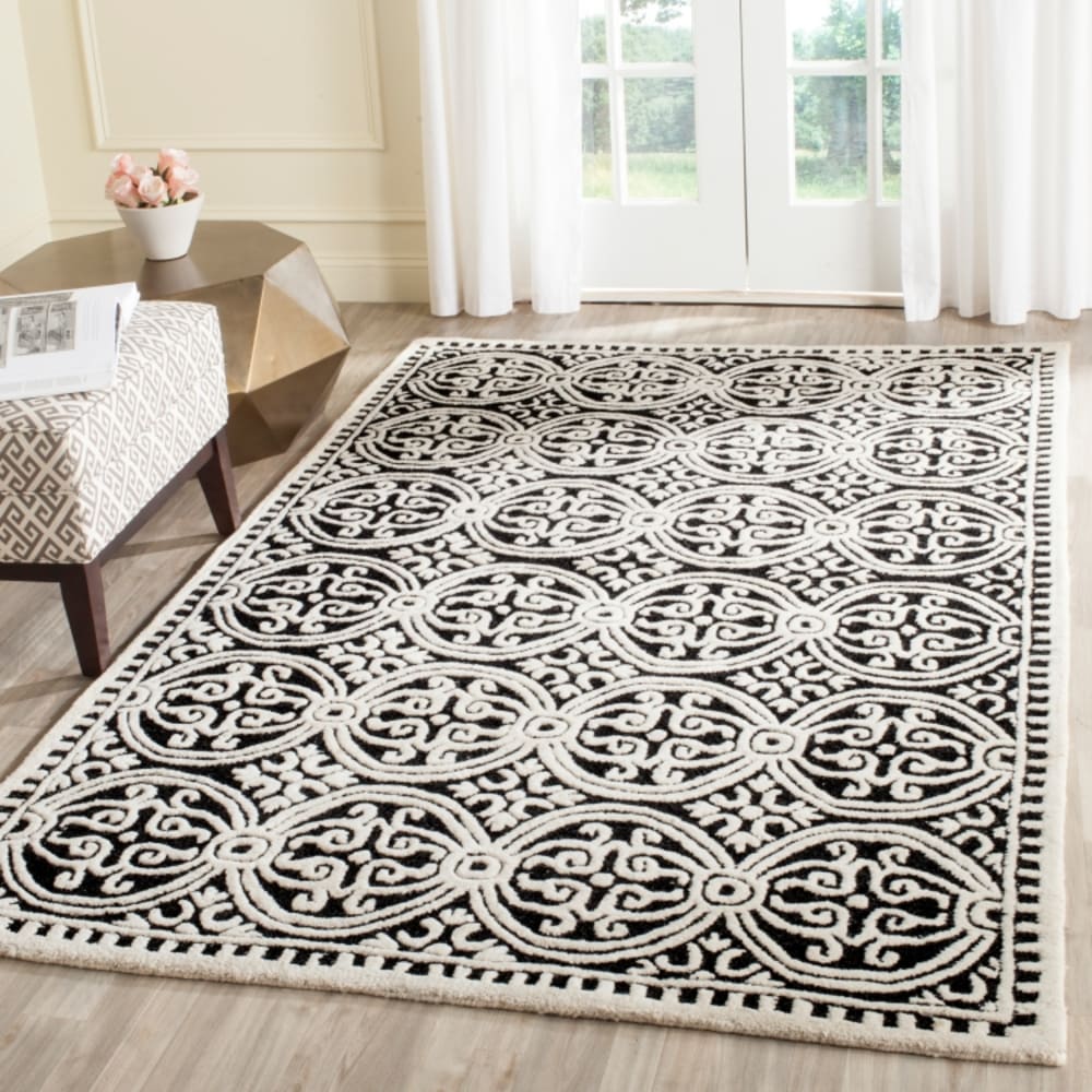 Tapis médaillon en laine noir/blanc, 76 x 122 cm — vue 3