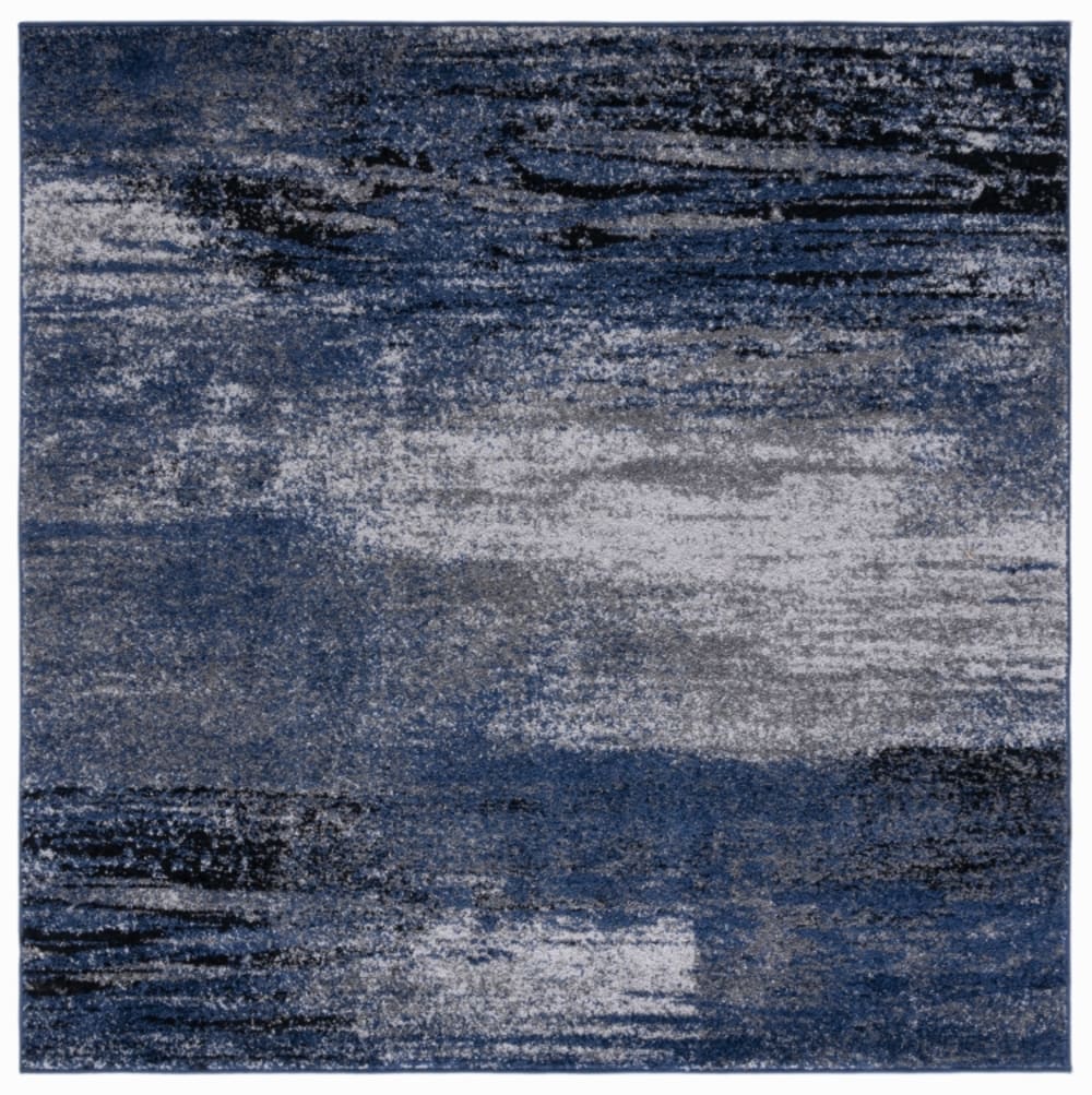 Tapis abstrait moderne en polypropylène gris/bleu, 122 x 122 cm