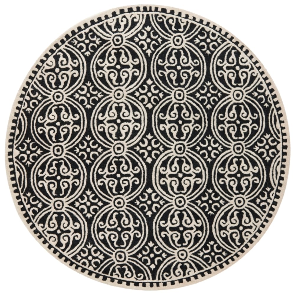 Medaillon Wolle-Teppich in Schwarz/Weiß, 122 cm - Maisons Du