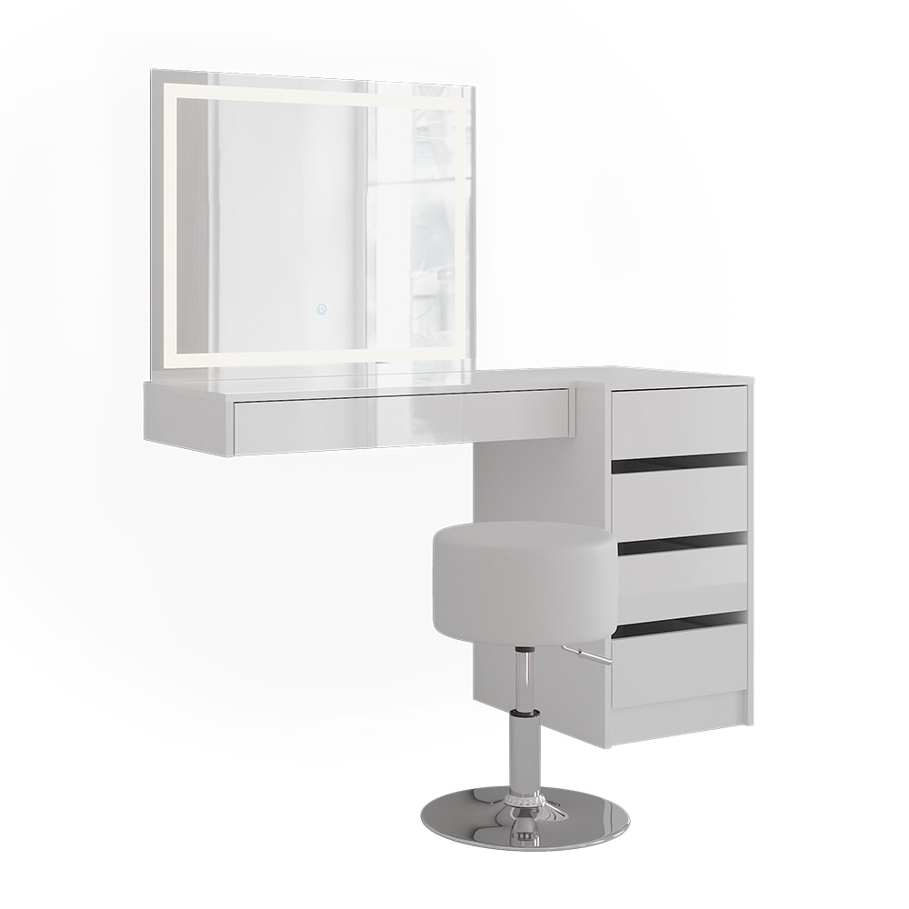 Coiffeuse 4 parties blanc/blanc brillant 120x76cm