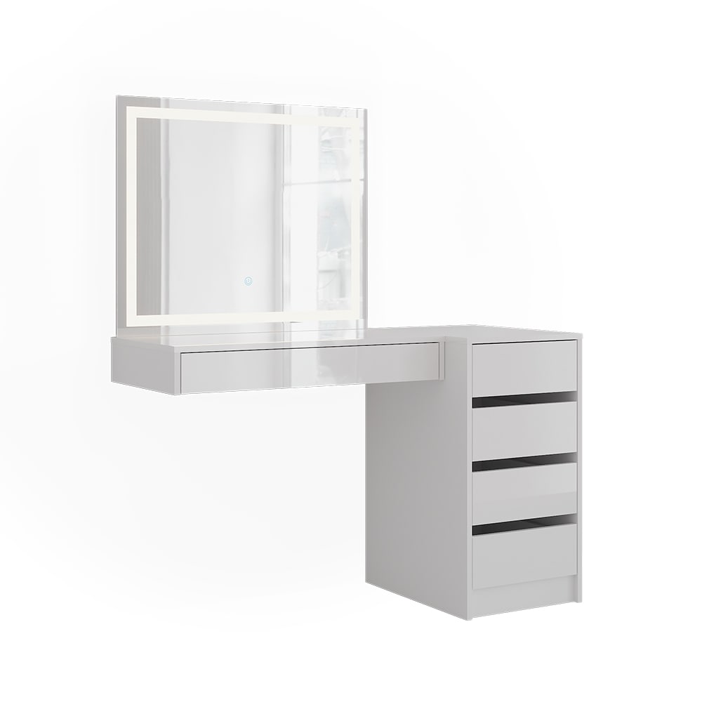 Coiffeuse 3 parties blanc/blanc brillant 120x76cm