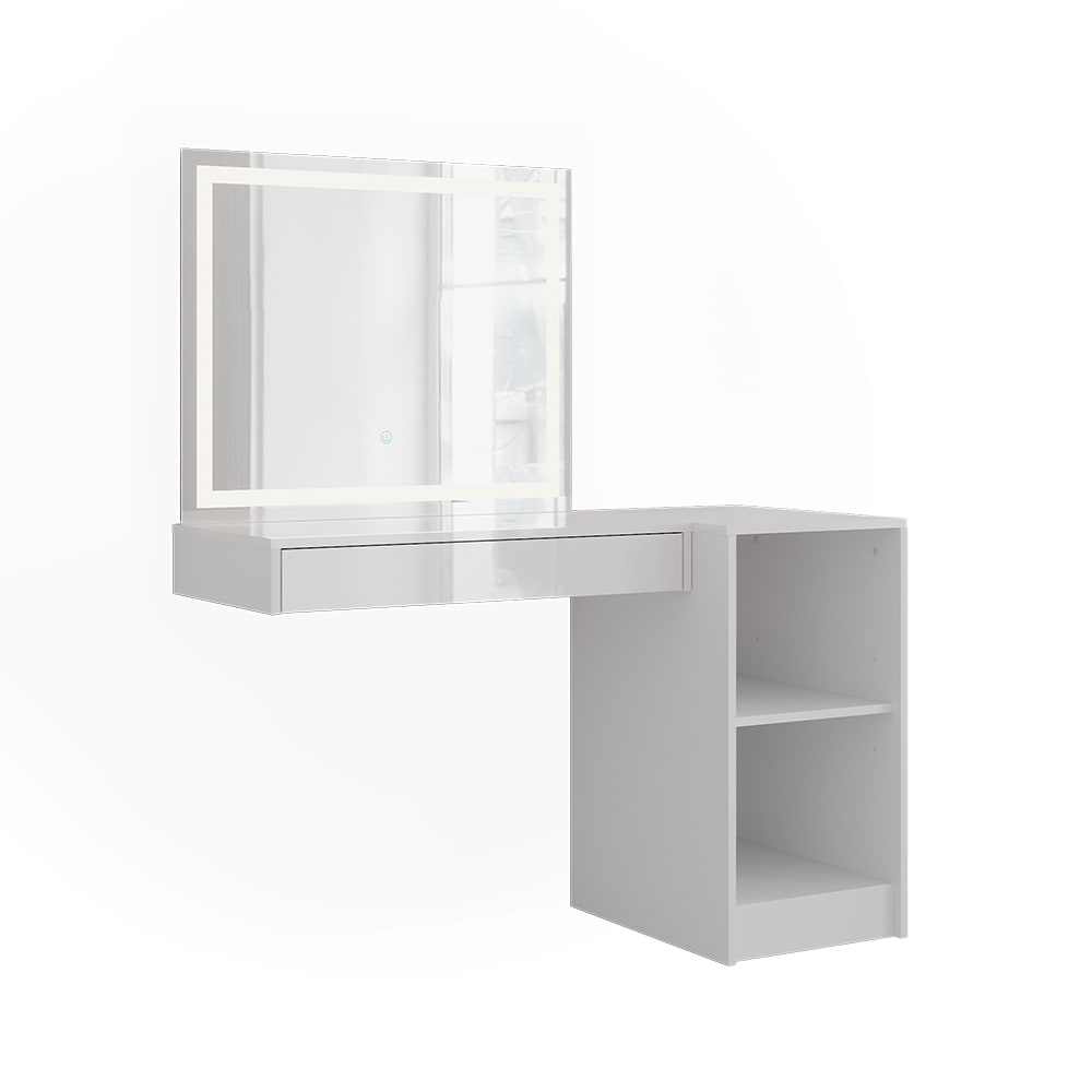Coiffeuse 3 parties blanc/blanc brillant 120x76cm