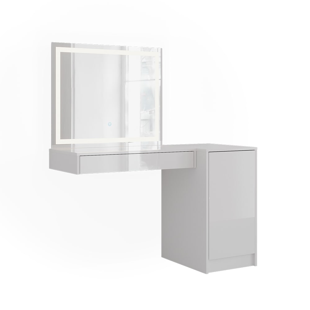 Coiffeuse 3 parties blanc/blanc brillant 120x76cm