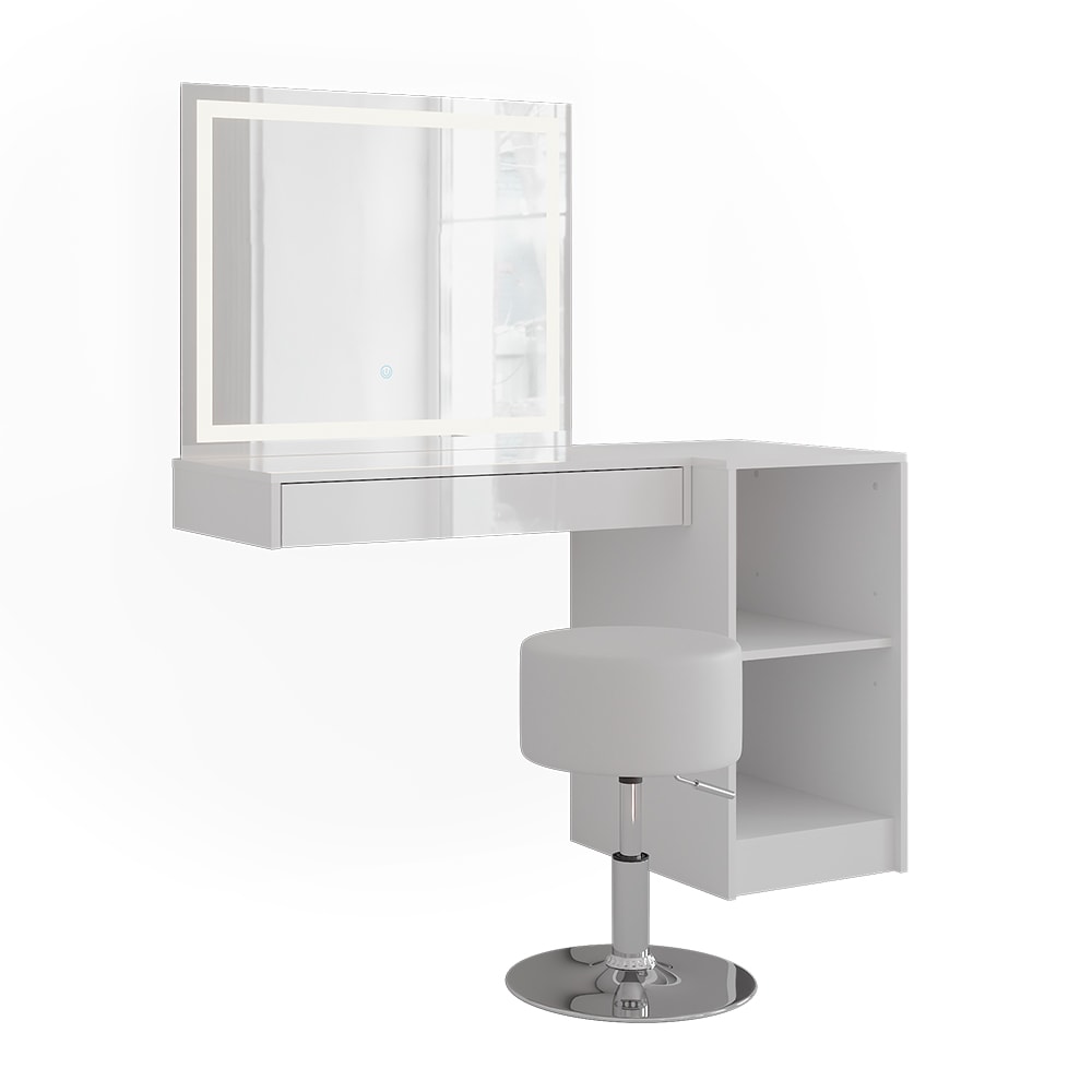 Coiffeuse 4 parties blanc/blanc haute brillance 80x77cm