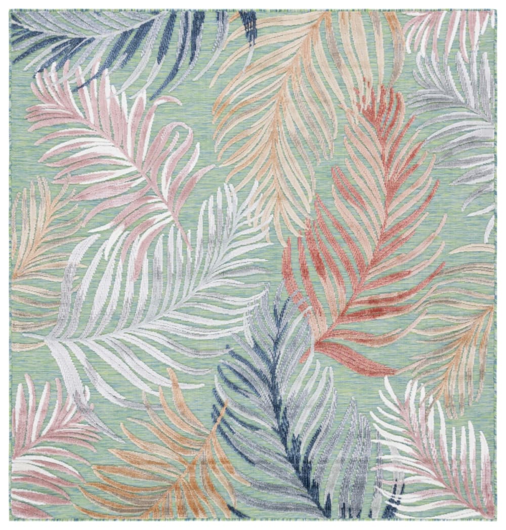 Tapis moderne en polypropylène vert/orange, 122 x 122 cm