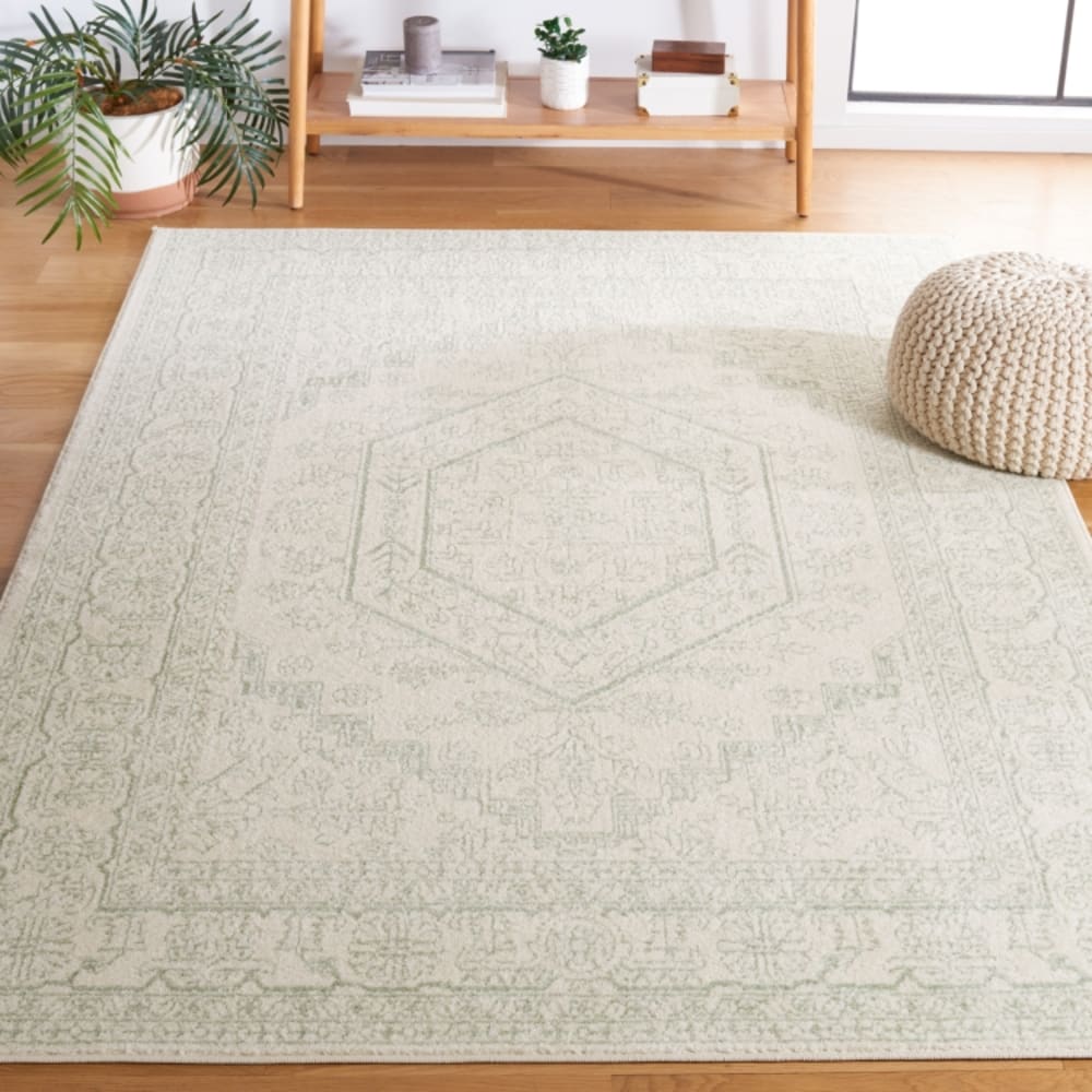 Tapis médaillon en polypropylène vert/blanc, 122 x 183 cm — vue 3
